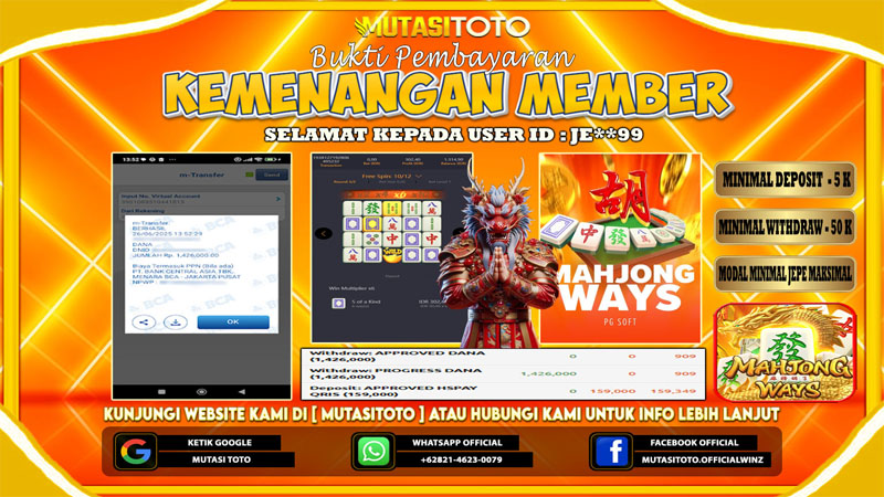 KEMENANGAN MEMBER BERMAIN DI PG SOFT – MAHJONG WAYS