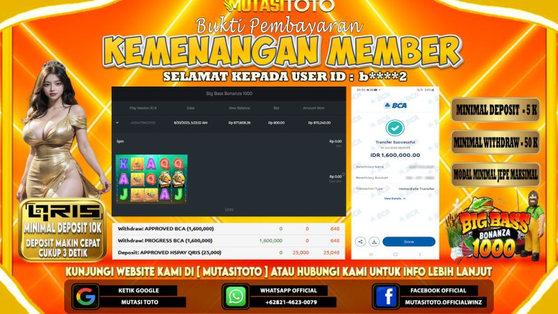 KEMENANGAN MEMBER BERMAIN DI BIG BASS BONANZA 1000